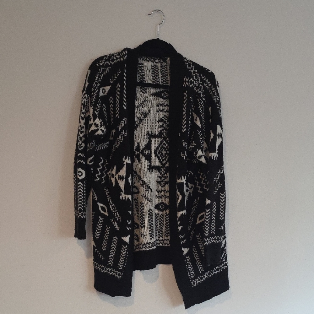 Divided Black and White Patterned Cardigan